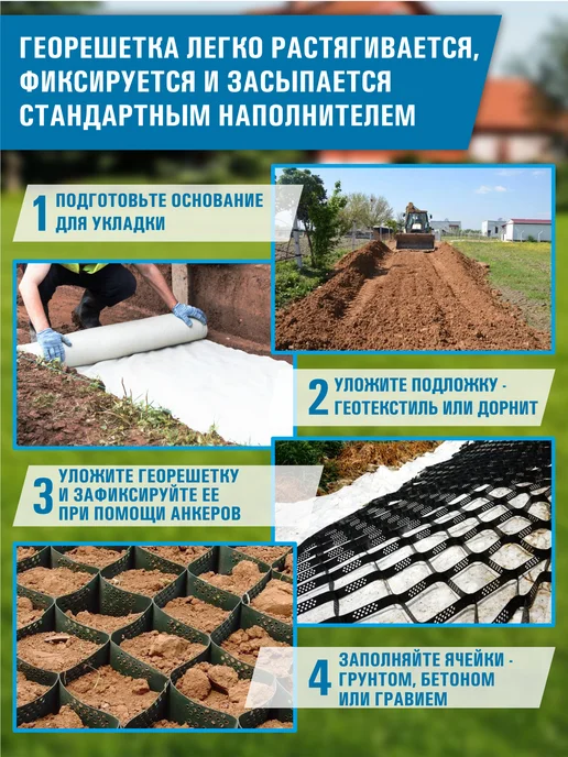Георешетка объемная 210х210х50 мм площадь 14.81 м2, объемная 210х210х100 14.81, фото 6