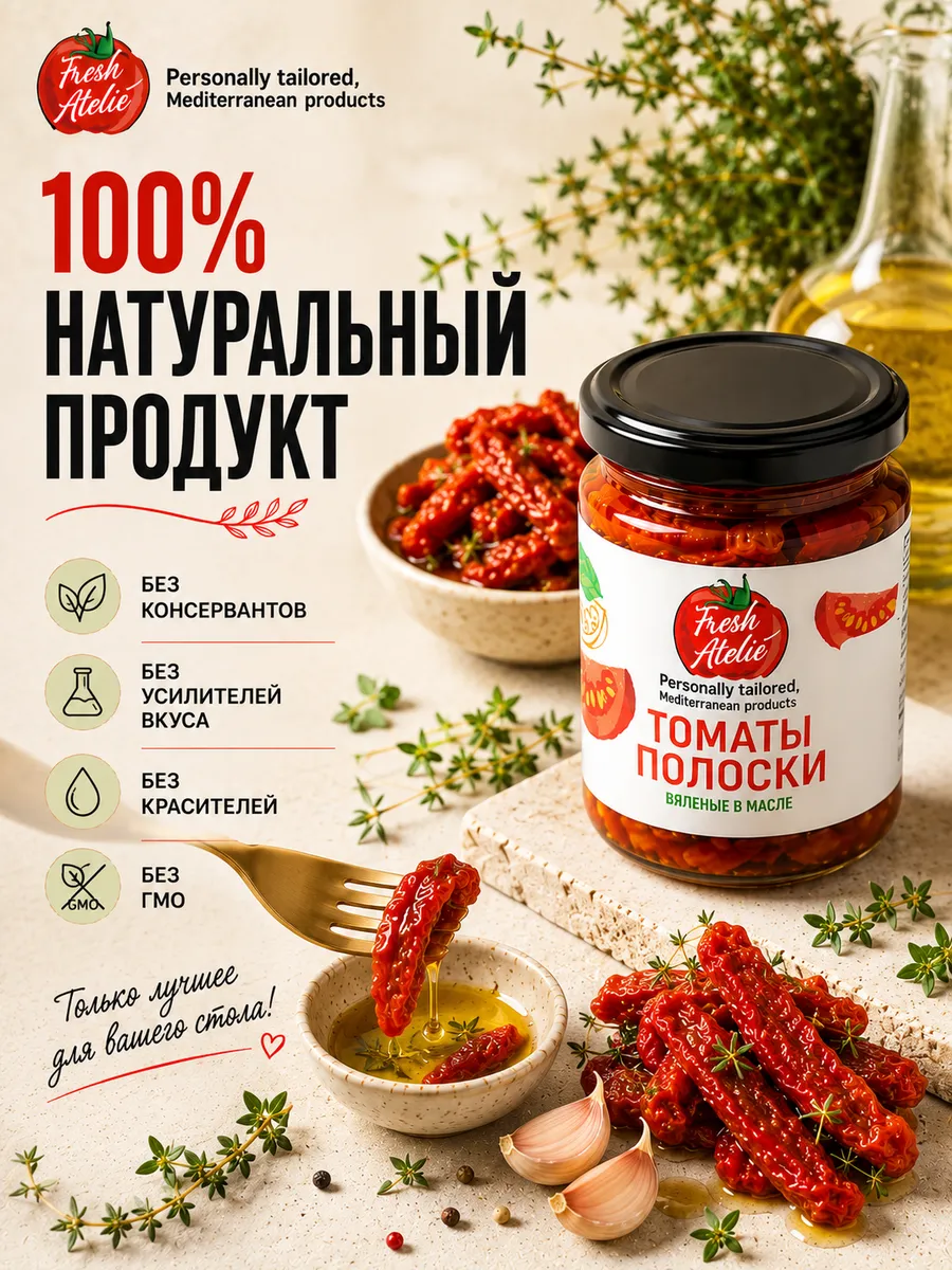 Овощная закуска томаты вяленые полоски в масле 180 г