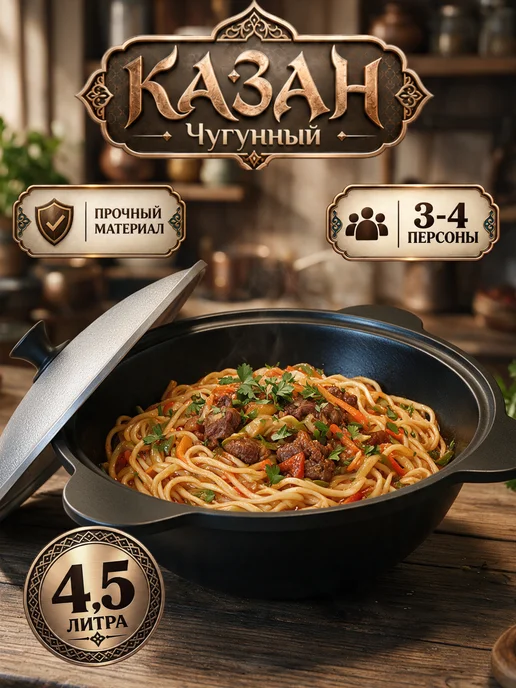 Казан чугунный 4.5 литра, черный