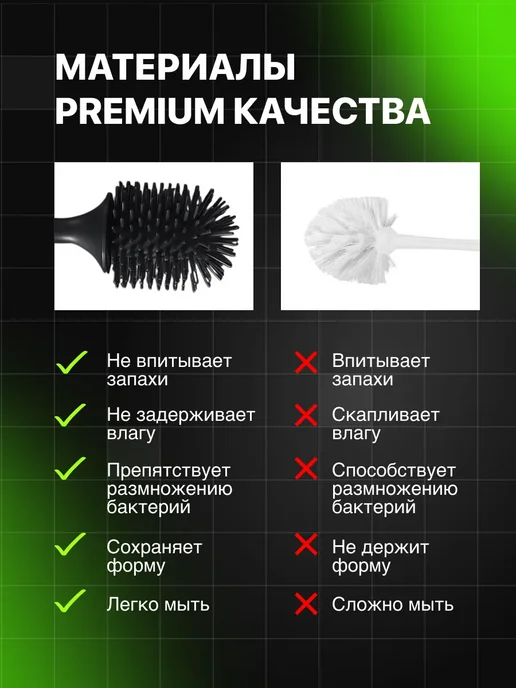 Ершик для унитаза с подставкой силиконовый, черный, фото 4