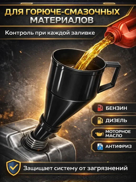 Воронка угловая с фильтром для канистры и топлива, черный