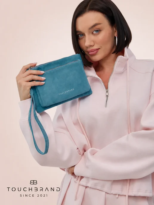 TOUCHBRAND Сумка замшевая кросс-боди через плечо маленькая, голубой, фото 2