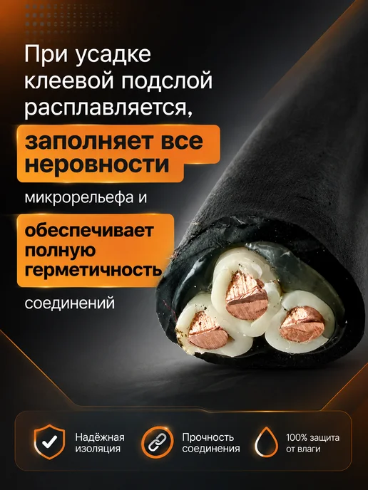 КВТ Термоусадка для проводов клеевая термоусадочная трубка, черный, 5 шт, фото 3