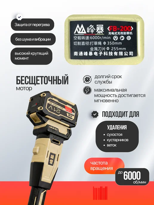 Триммер для травы аккумуляторный FB-200, 2 AKБ 6 Aч, вариант, фото 3
