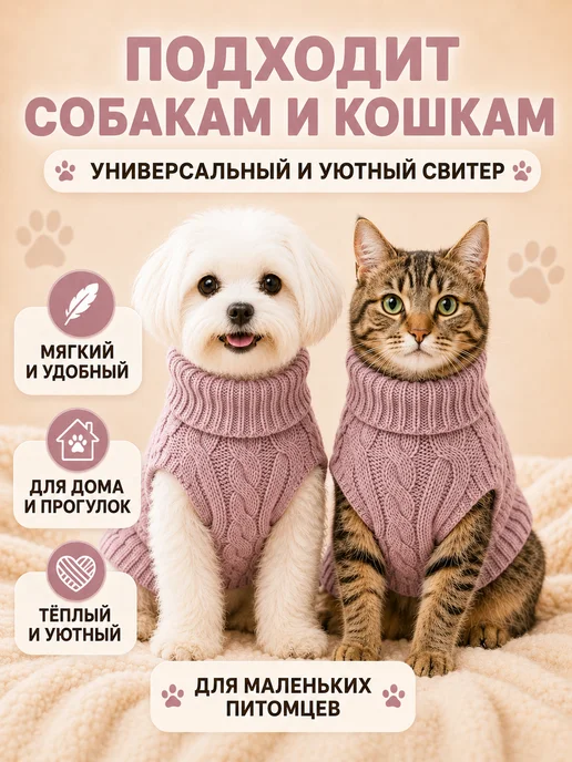 Свитер теплый для собак и кошек, розовый, фото 4