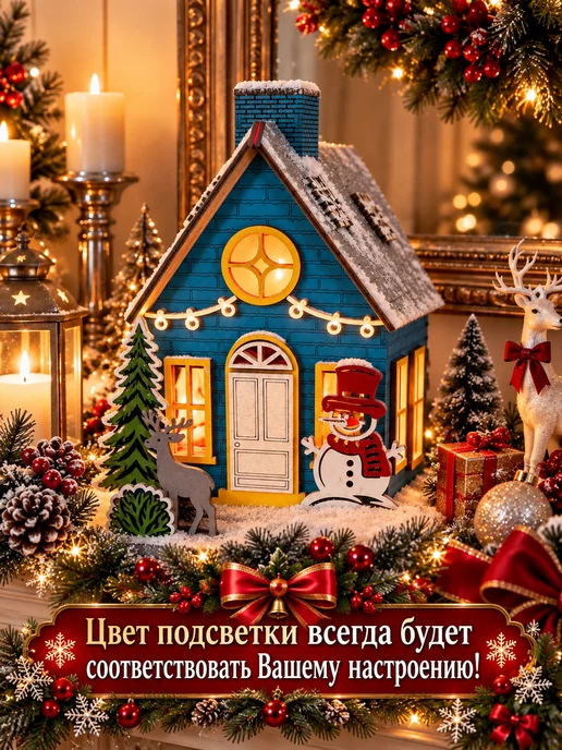 LASER OK Декоративный домик с подсветкой Новогодний НГ11, синий, фото 2