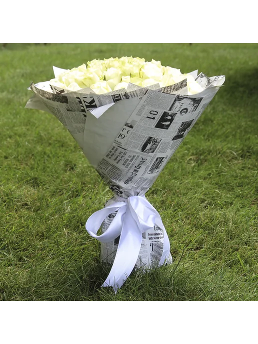 FlorPro Flowers Букет живых цветов из 51 белой розы "МОНО №5", белый, фото 2