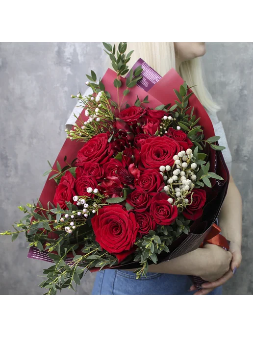 FlorPro Flowers Букет живых цветов из роз «Красная забава», красный