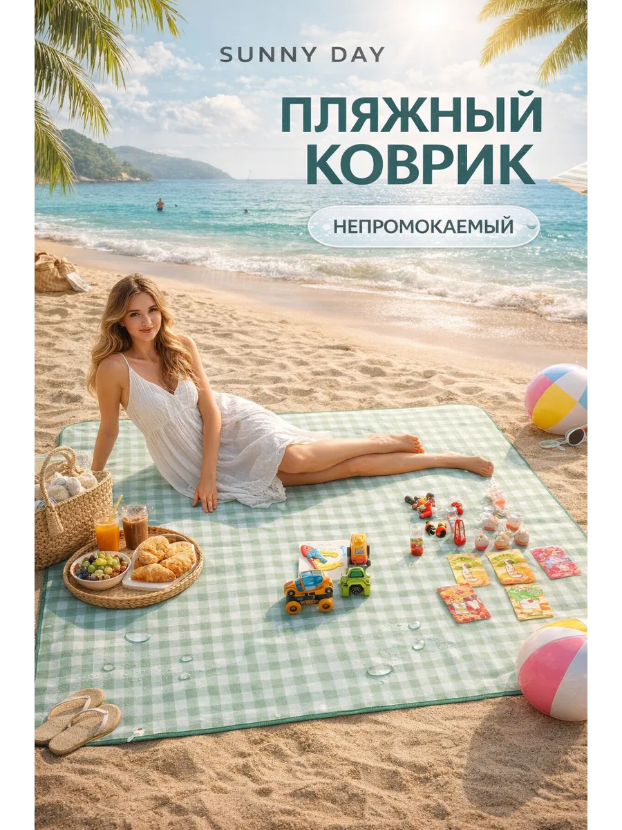 Пляжный коврик непромокаемый для пляжа 2х2.5