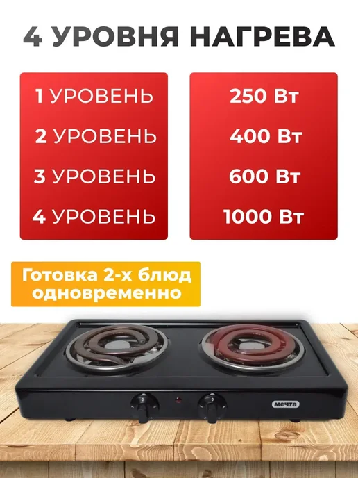Плита электрическая настольная, электроплитка Meyta M4, черный