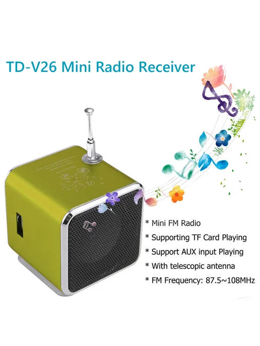 Mini Bluetooth колонки с FM радио и MP3 для TD-V26 (Зеленый), зеленый