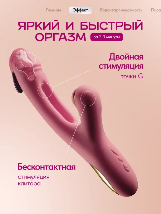 Вибратор кролик вакуумный 3в1 клиторальный, розовый, фото 3
