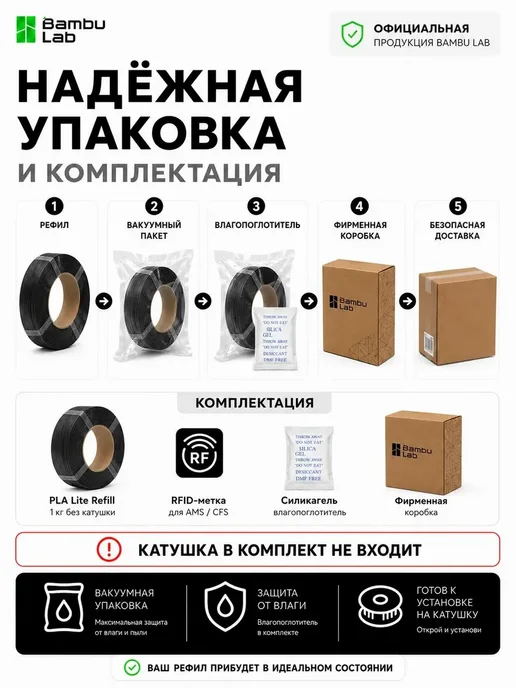 Bambu lab PLA Lite пластик для 3D принтера (без катушки) 1.75 мм, 1 кг, 1 кг, фото 2