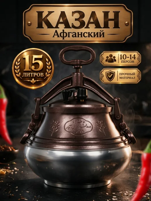 Афганский казан 15 литров с крышкой двухцветный, коричневый
