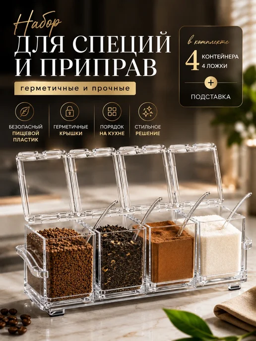 TANFORT Баночки для специй приправ набор для сыпучих продуктов, белый