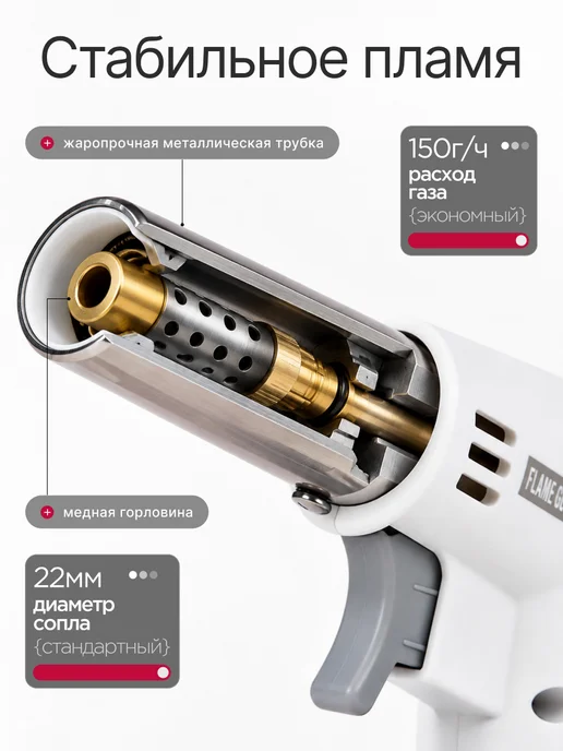 Газовая горелка туристическая с пьезоподжигом, белый, фото 2