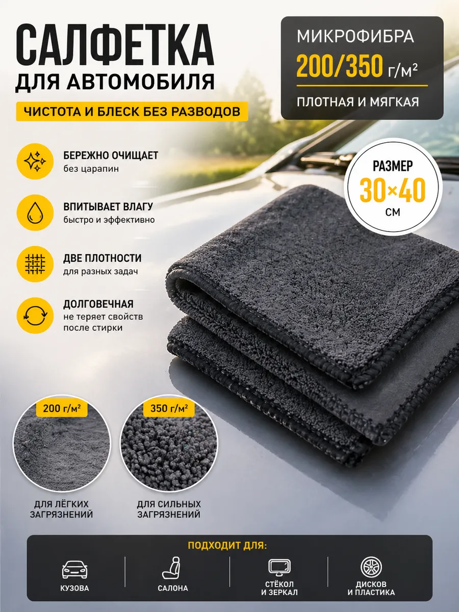 Салфетка для автомобиля, 30*40 см, микрофибра