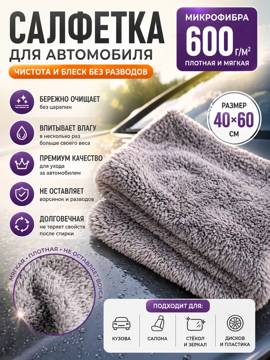 Салфетка для автомобиля, 40*40 см, микрофибра