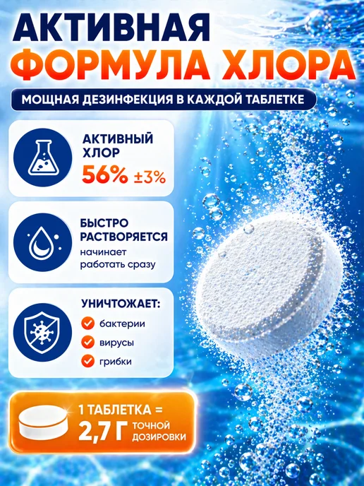Аква Джинн Быстрый хлор в таблетках для бассейна, 50 шт, фото 3