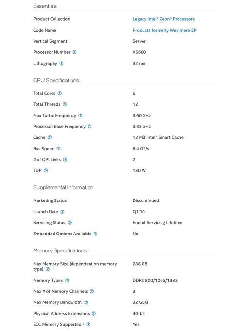 Intel Xeon Процессор Xeon X5680 6 ядер 3,33 ГГц LGA1366 32 нм L3 12 МБ, вариант, фото 3