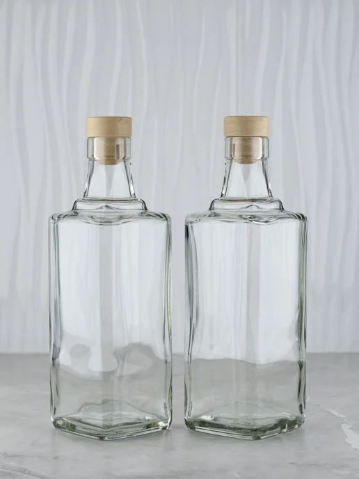 KHome Бутылка стеклянная Куб, с пробкой, 700 мл, 2 шт, 1 л, 1 шт, фото 2