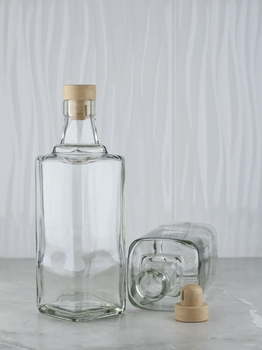 KHome Бутылка стеклянная Куб, с пробкой, 700 мл, 2 шт, 1 л, 1 шт, фото 3