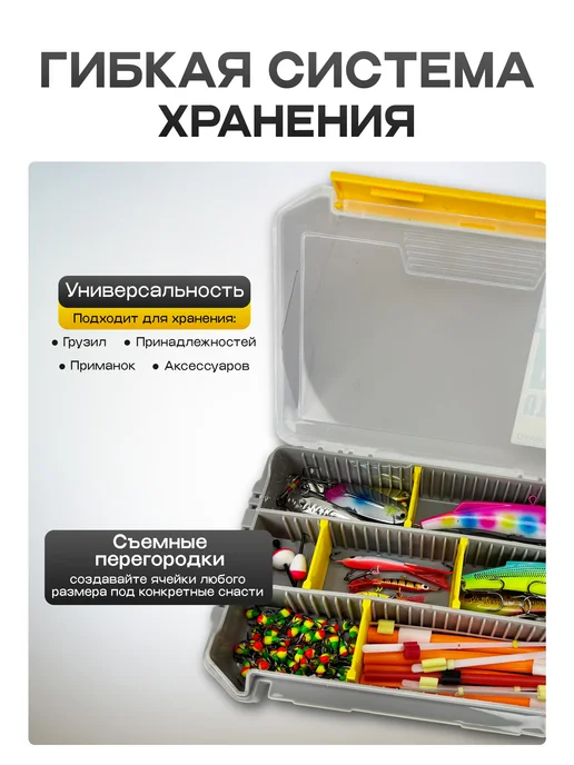 СМЕШНЫЕ ЦЕНЫ РЫБАЛКА Органайзер для рыбалки коробка для приманок, серый, фото 2