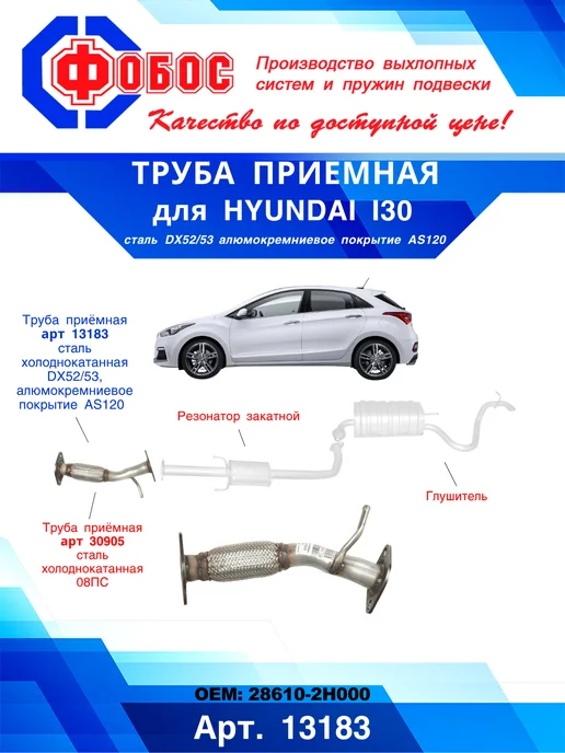 ФОБОС Труба приемная для Hyundai i30 с гофрокомпенсатором, вариант, фото 3