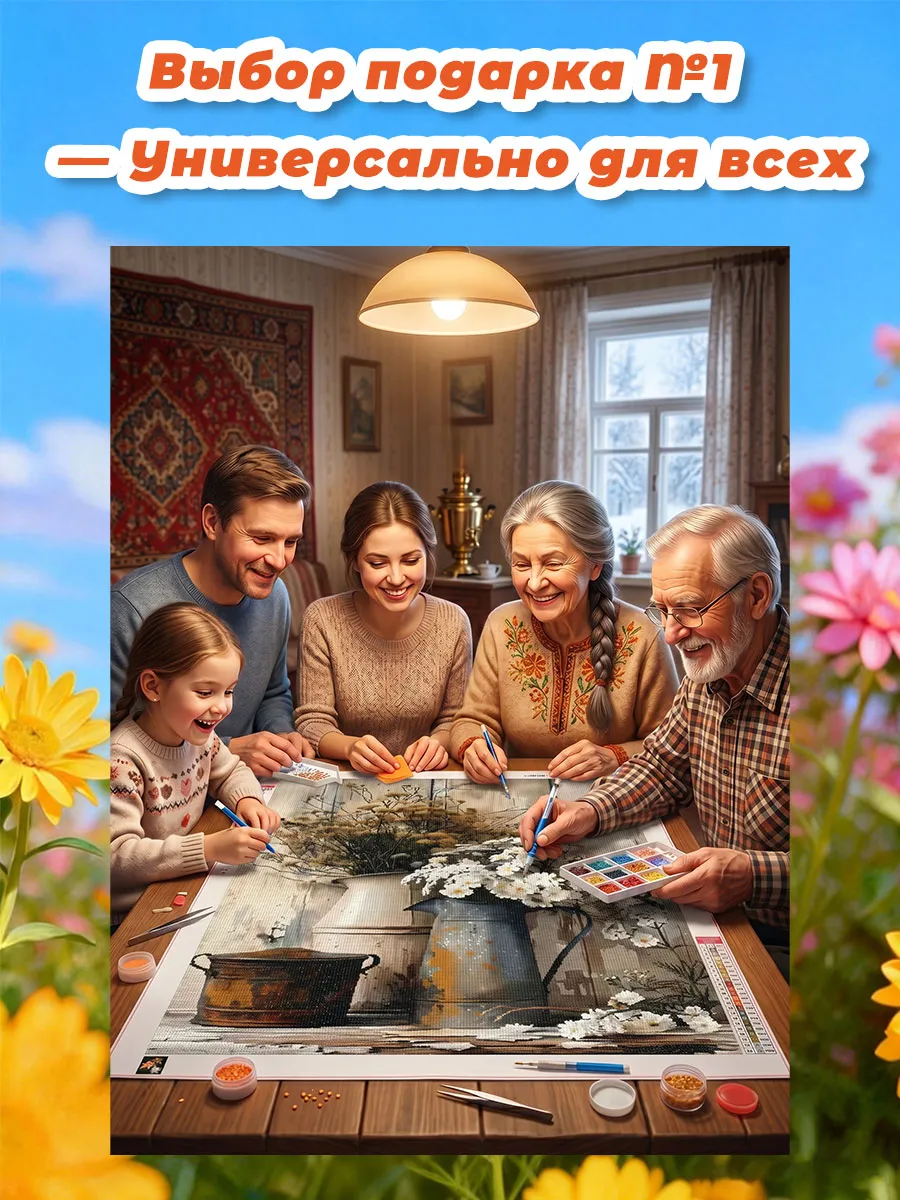 Алмазная мозаика“Картина на холсте с вазами и цветами” 40х50 — фото 9