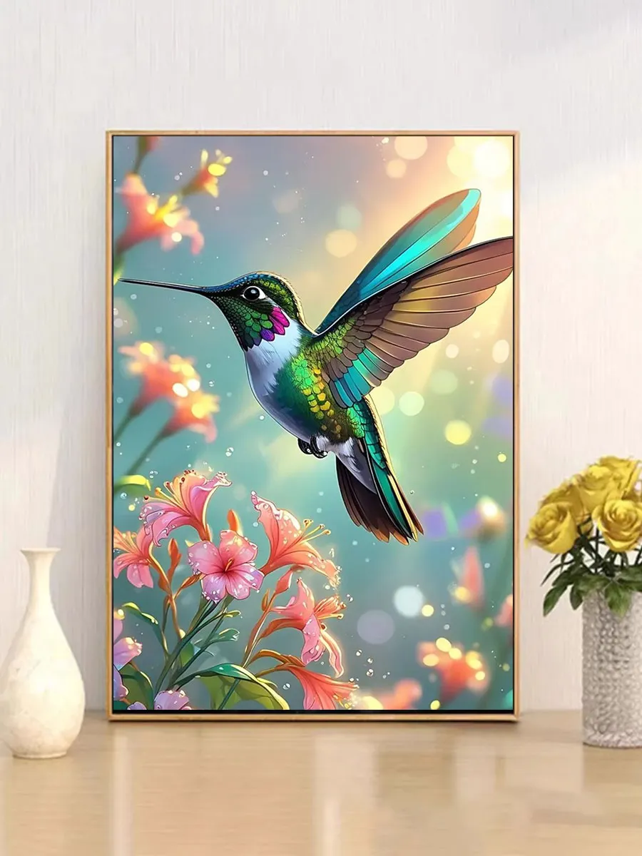 Алмазная мозаика "Картина с цветами и птицами" 40x50cm — фото 2