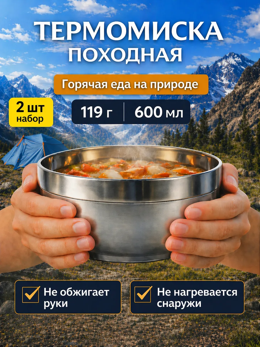 Походная посуда 600 мл для туризма термотарелка для еды 2 шт