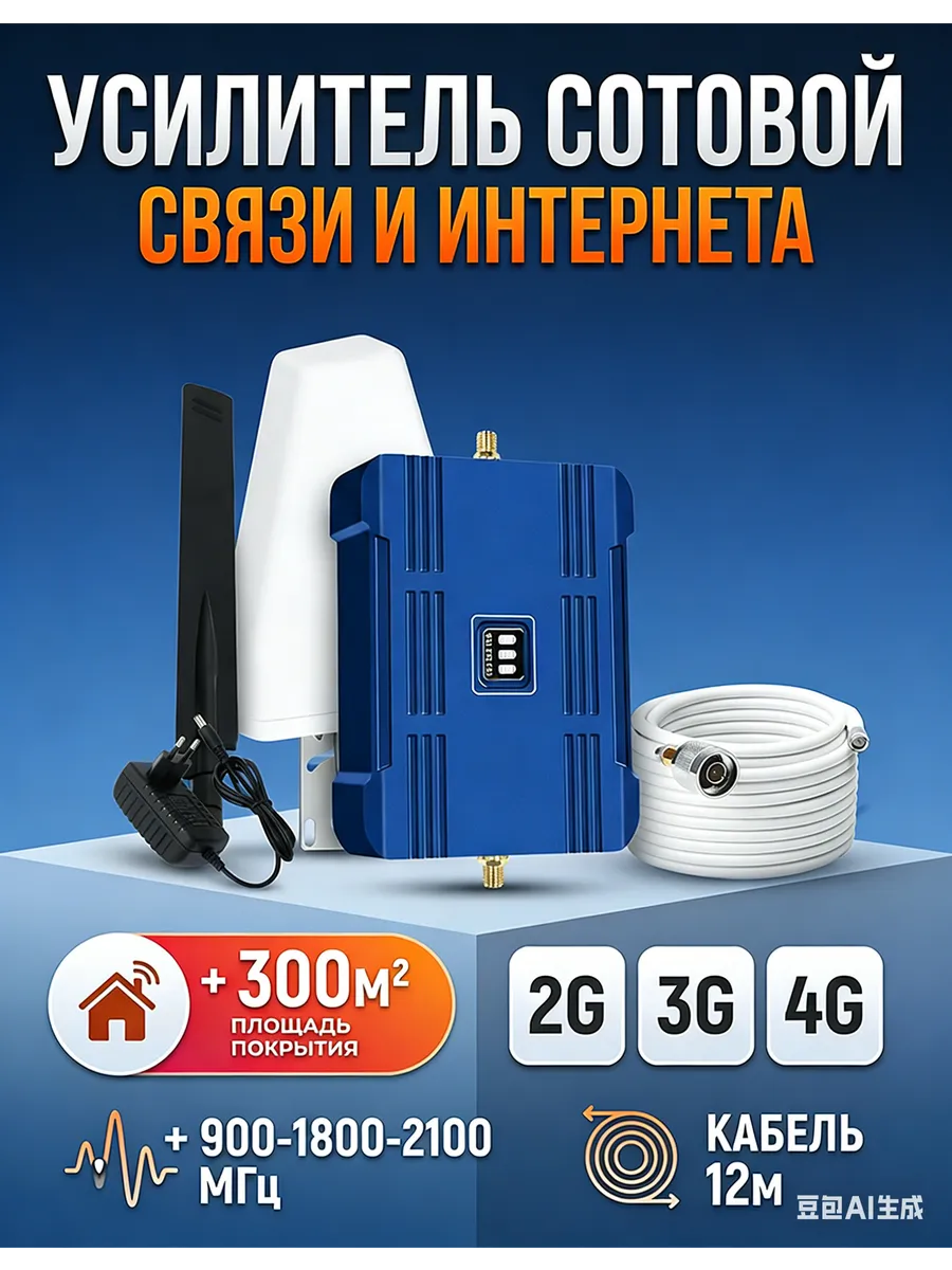 Усилитель сотовой связи 2G 3G 4G (900 1800 2100 МГц)