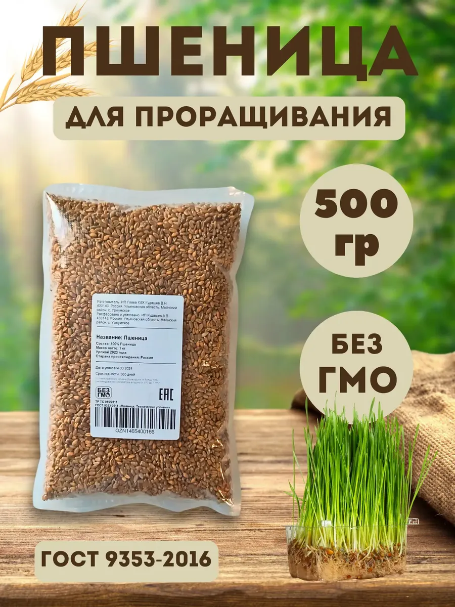 Пшеница для проращивания, зерно для микрозелени 500 г