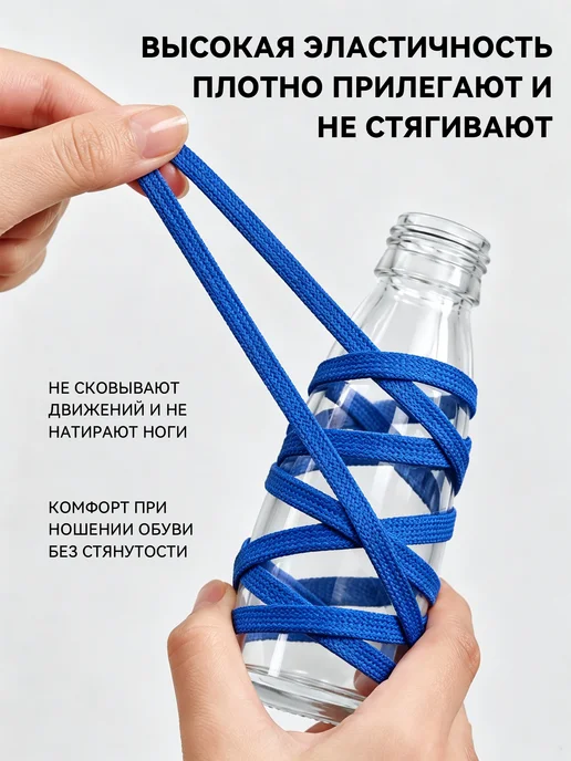 Шнурки резинки с фиксатором для кроссовок белые, синий, фото 8