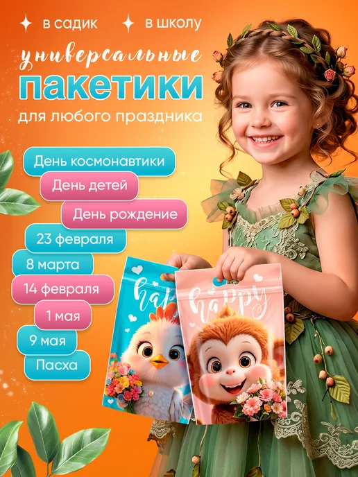 HAPPY DAY. Пакетики для сладостей в детский сад и школу подарочные, синий, фото 4