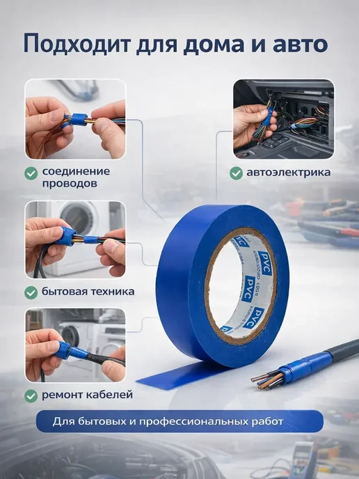ELERIAN Изолента для проводки синяя набор 2шт, 2 шт, фото 2