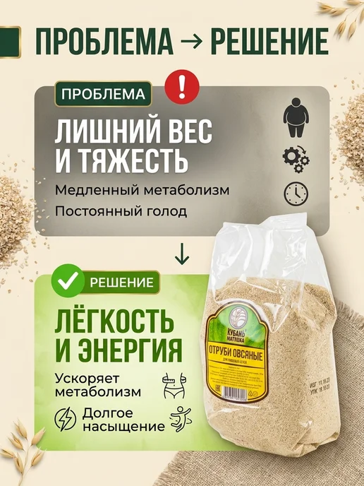 Кубань Матушка Отруби овсяные натуральные для похудения 1200г, 1,2 кг, фото 4