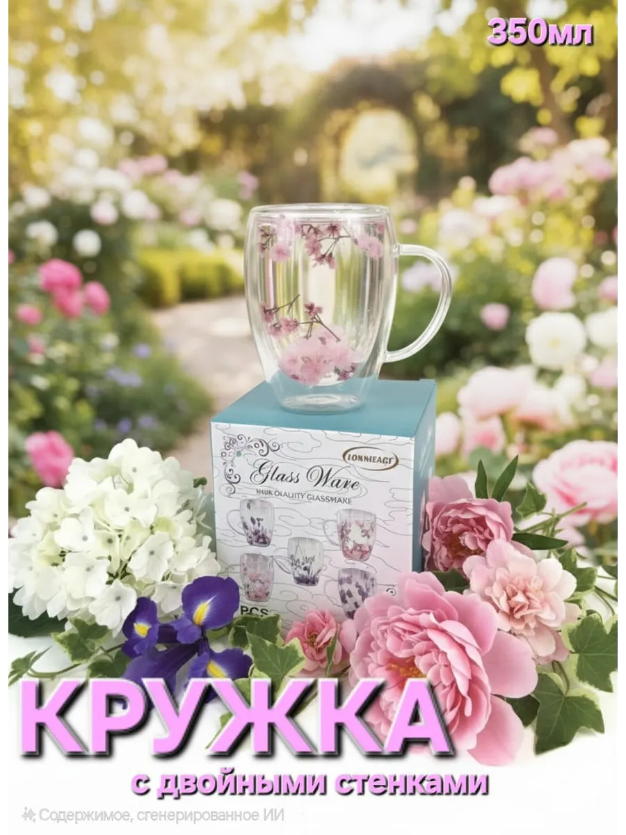 Кружка с двойными стенками и сухоцветами внутри