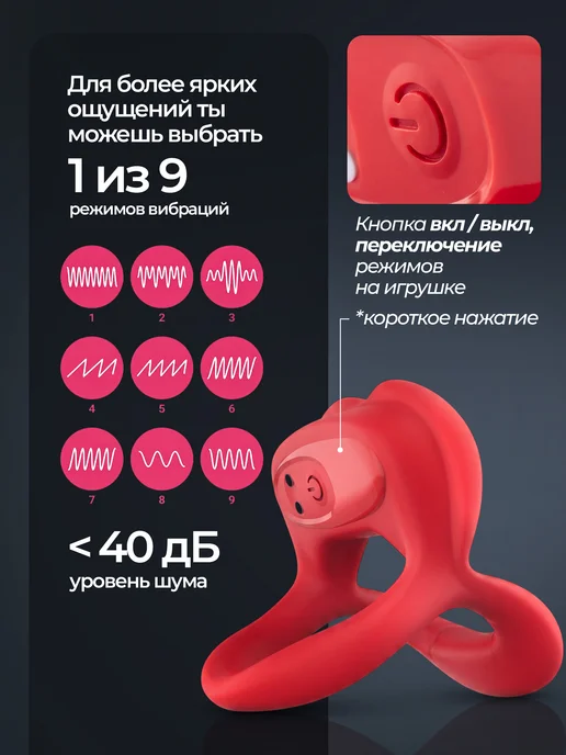 ARXEWA Эрекционное вибро кольцо на член с вибрацией 18+, красный, фото 3