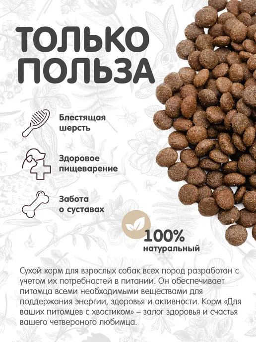 Сухой корм Для ваших питомцев С хвостиком для собак, ягненок, 10 кг, фото 2