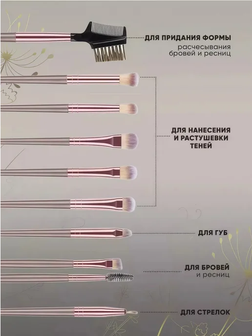 Набор косметических кистей 15 шт, для лица, глаз и губ, унив, 15 шт, фото 7