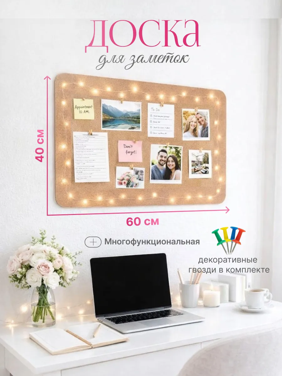 Доска для заметок и фотографий на стену