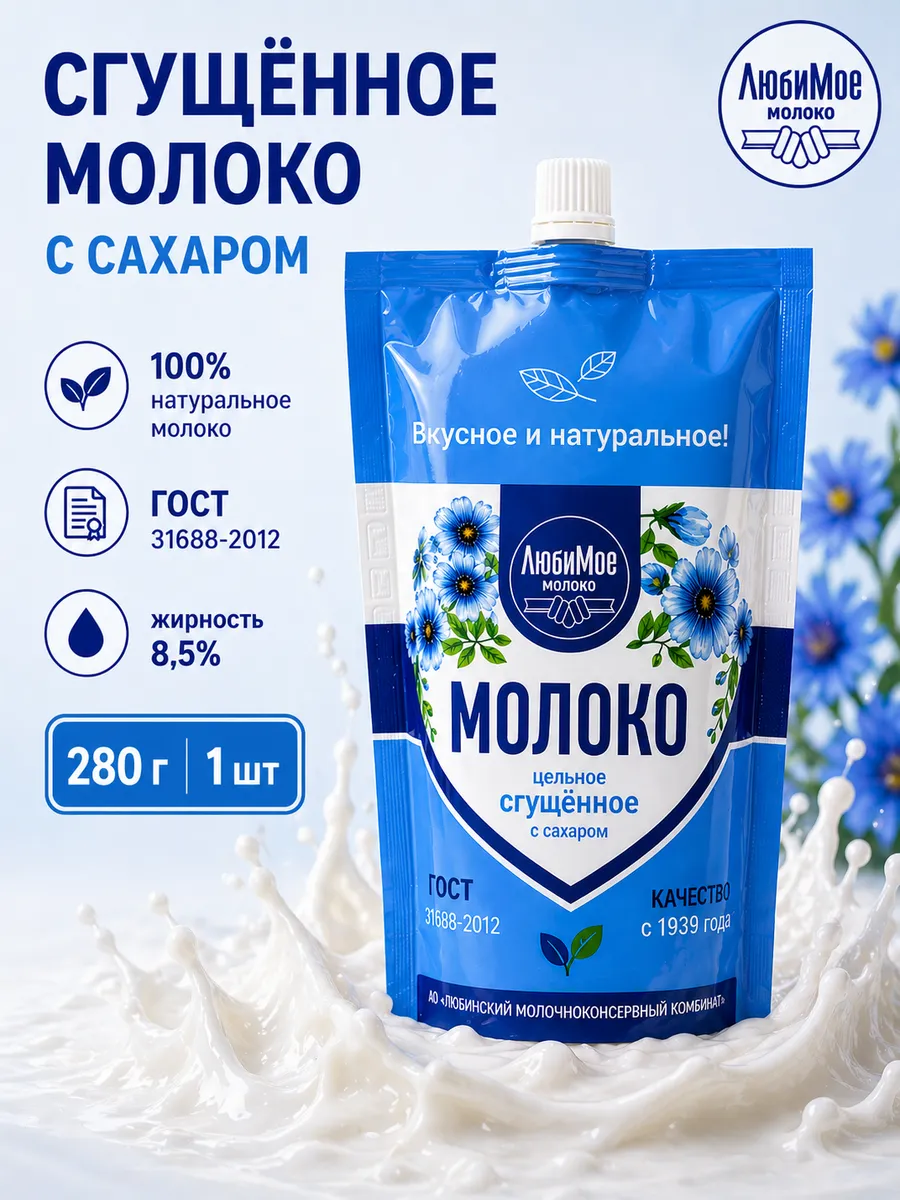 Сгущенное молоко с сахаром ГОСТ дойпак 280 гр 1шт