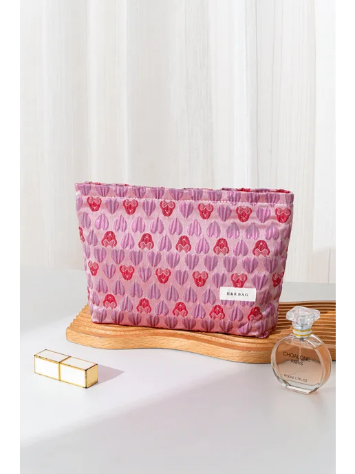 andabags Косметичка клатч большая тканевая мягкая на молнии, розовый, фото 8