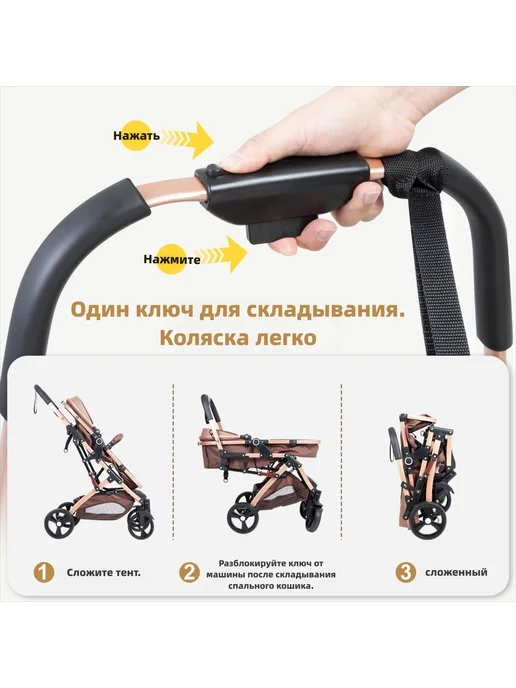 Детская коляска 2 в 1, высокая посадка, складная,хаки, зеленый, фото 5