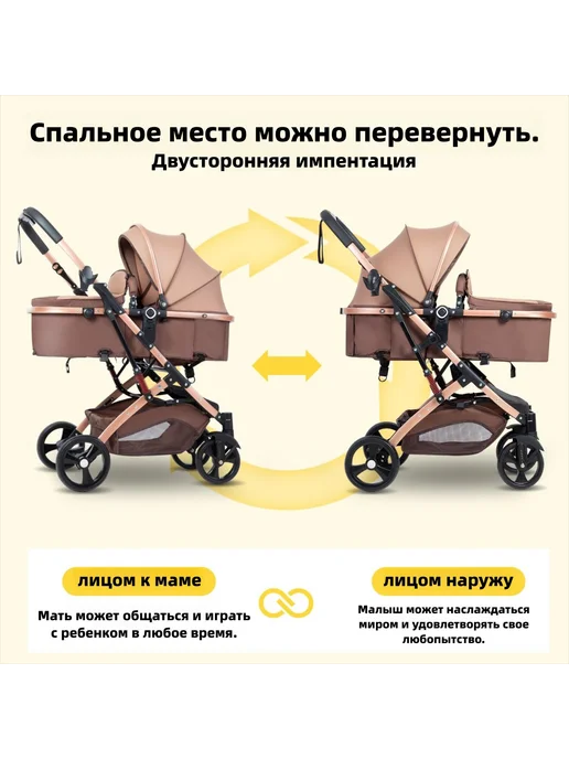 Детская коляска 2 в 1, высокая посадка, складная,хаки, зеленый, фото 6