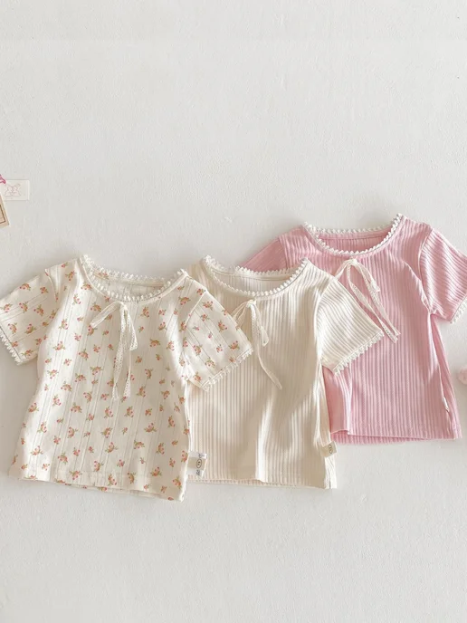 Ari.Kids Футболка детская с кружевом на лето в сад, розовый, фото 3