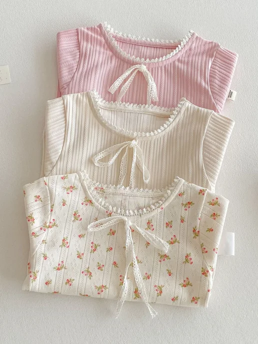 Ari.Kids Футболка детская с кружевом на лето в сад, розовый, фото 4
