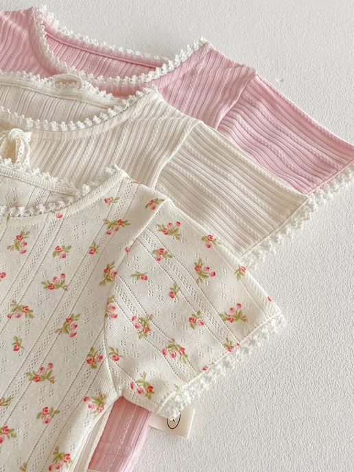 Ari.Kids Футболка детская с кружевом на лето в сад, розовый, фото 5