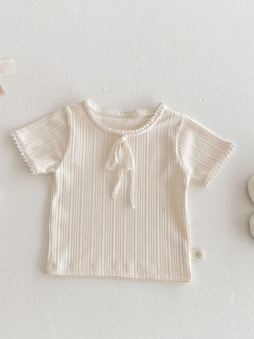 Ari.Kids Футболка детская с кружевом на лето в сад, розовый, фото 7
